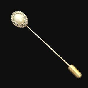 Vintage 1970's  Sarah Coventry Gold Tone Faux Pearl Cabochon Stick Pin Brooch Je